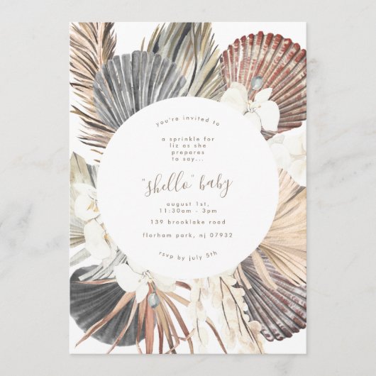 Pampas Boho Beach Shell Baby shower Invitation Kaart (Voorkant)