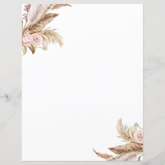 Pampas Boho Bloemen Stationery Papier (Achterkant)