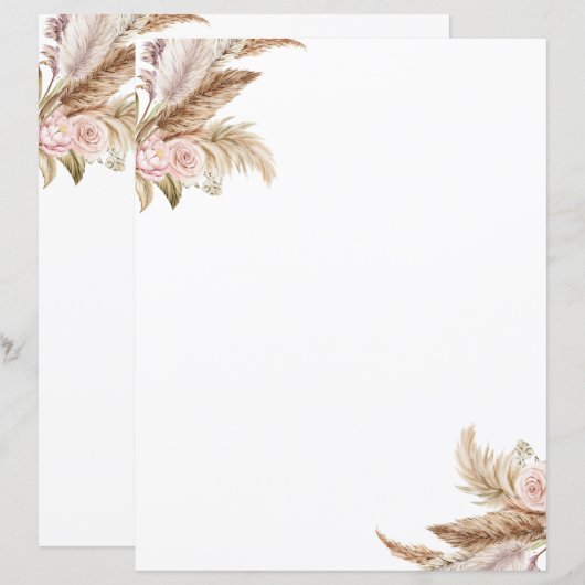 Pampas Boho Bloemen Stationery Papier (Voorkant / Achterkant)