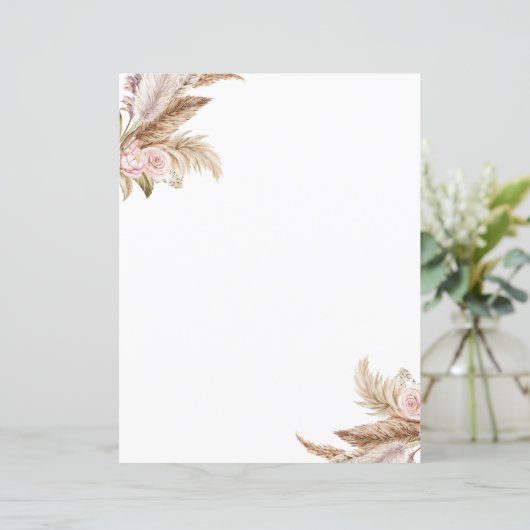 Pampas Boho Bloemen Stationery Papier (Staand voorkant)