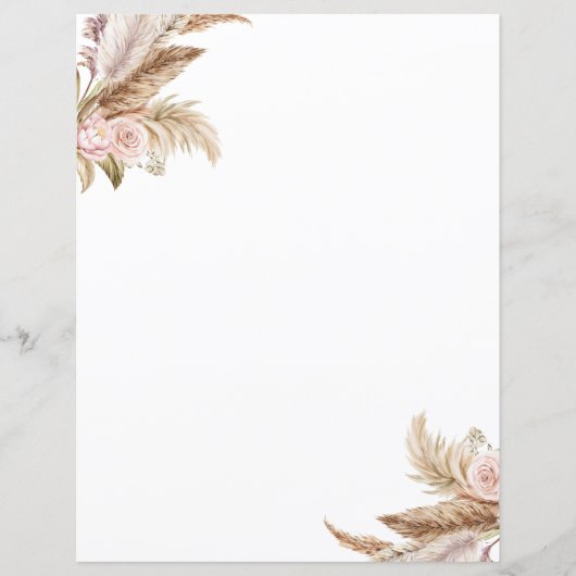 Pampas Boho Bloemen Stationery Papier (Voorkant)