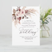 Pampas Boho Floral Waterverf Brown Beige Wedding Kaart (Staand voorkant)