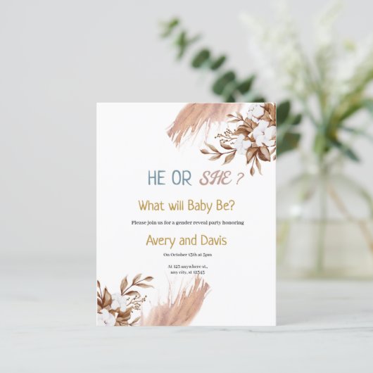 Pampas Boho Grass Gender Reopenbaart de uitnodigin (Staand voorkant)