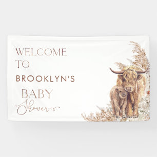 Pampas Boho Koe Kalf Baby shower Welkomstbanner Spandoek