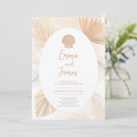 Pampas Boho Palm Ocean Wedding Kaart (Staand voorkant)