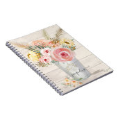 Pampas Boho Peony Floral Rustic Wood Waterverf Notitieboek (Rechterzijde)