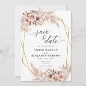 Pampas Boho Terracotta Gold Floral Save the Date Kaart (Voorkant)