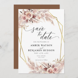 Pampas Boho Terracotta Gold Floral Save the Date Kaart