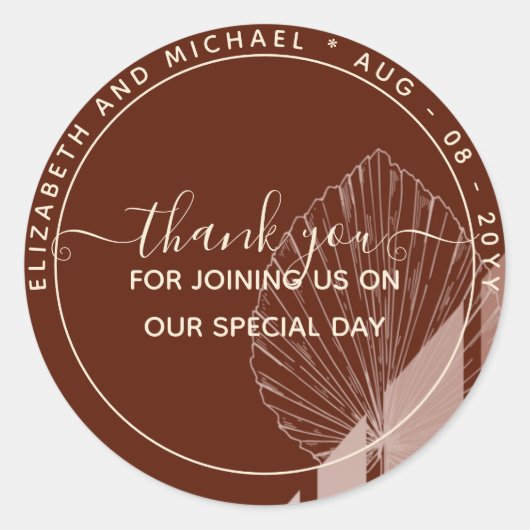 Pampas Bourgondië Dank U Favor Ronde Sticker (Voorkant)