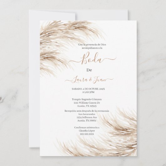 Pampas bruiloft uitnodiging (Voorkant)