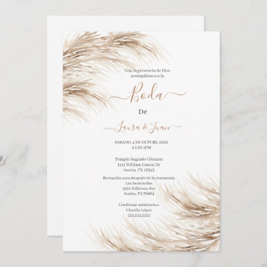 Pampas bruiloft uitnodiging (Voorkant / Achterkant)