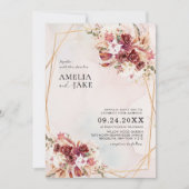 Pampas Burgundy Floral Geometric Wedding Kaart (Voorkant)