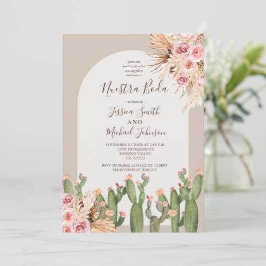 Pampas Cactus Desert Wedding Kaart (Staand voorkant)