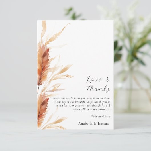 Pampas Dank u trouwkaart Bedankkaart (Staand voorkant)