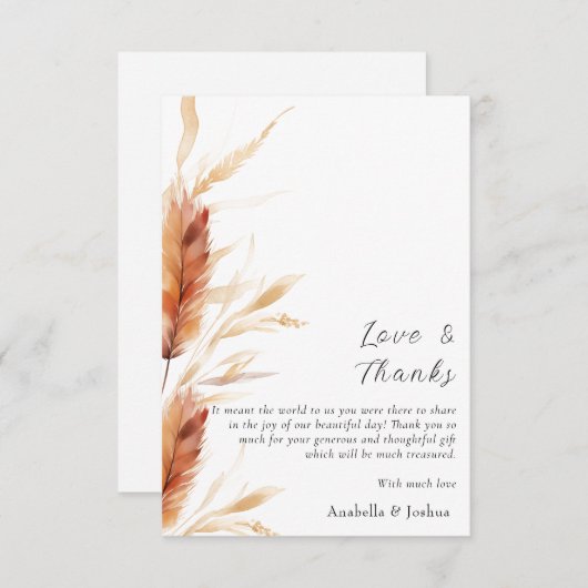 Pampas Dank u trouwkaart Bedankkaart (Voorkant / Achterkant)