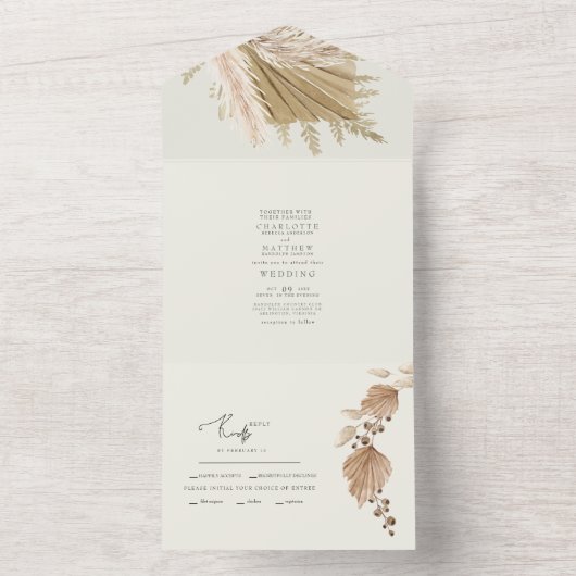 Pampas Dried Flowers No Parents Wedding All In One Uitnodiging (Binnen)