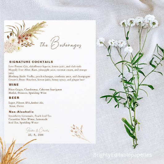 Pampas Drink Menu Sjabloon