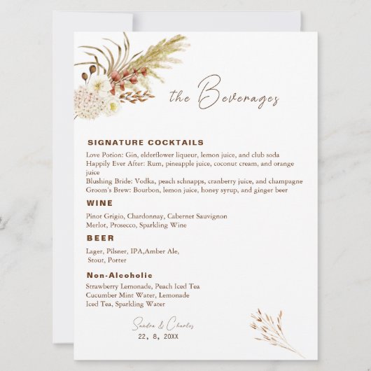 Pampas Drink Menu Sjabloon (Voorkant)