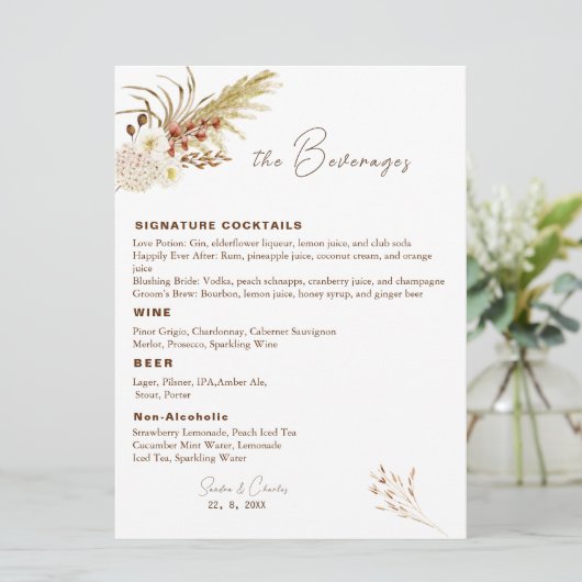 Pampas Drink Menu Sjabloon (Staand voorkant)