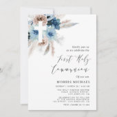 pampas dusty blue eerste holy communie kaart (Voorkant)