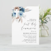 pampas dusty blue eerste holy communie kaart (Staand voorkant)