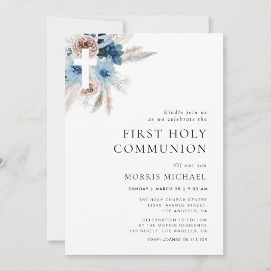 pampas dusty blue first commune kaart (Voorkant)