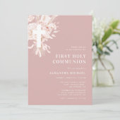 Pampas Dusty roos Eerste Communie Kaart (Staand voorkant)