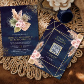 Pampas dusty roze Roses Navy Blue QR Code Weddensc Kaart