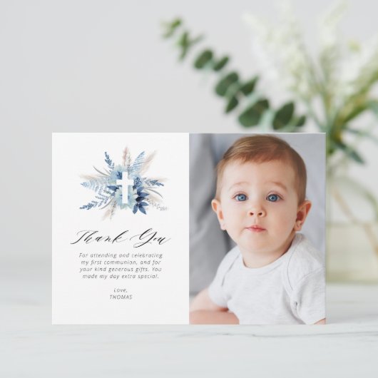 Pampas eerste communie foto dank je kaart (Staand voorkant)