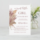 Pampas elegantie mauve roze baby shower uitnodigin kaart (Staand voorkant)