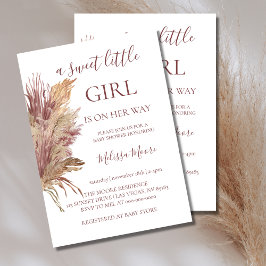 Pampas elegantie mauve roze baby shower uitnodigin kaart
