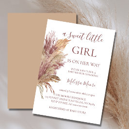 Pampas elegantie mauve roze baby shower uitnodigin kaart