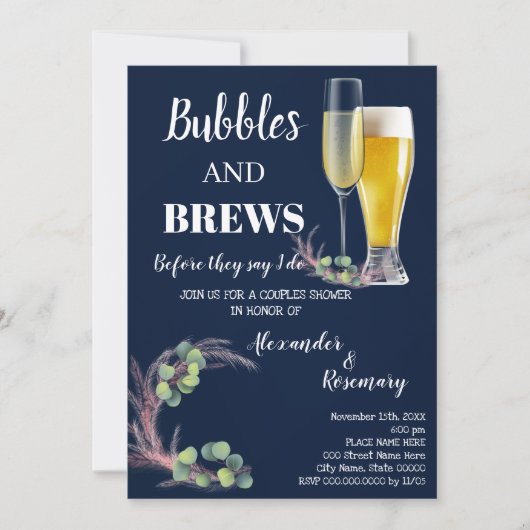 Pampas en Eucalyptus Bubble & Brews Couples Kaart (Voorkant)