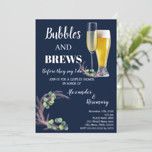 Pampas en Eucalyptus Bubble & Brews Couples Kaart (Staand voorkant)