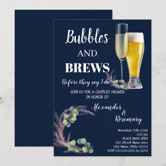 Pampas en Eucalyptus Bubble & Brews Couples Kaart (Voorkant / Achterkant)