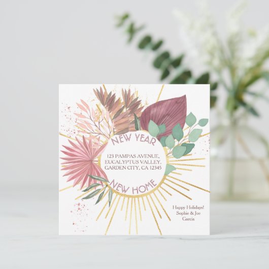 Pampas en Eucalyptus krans vakantie verhuizen Aankondiging (Staand voorkant)