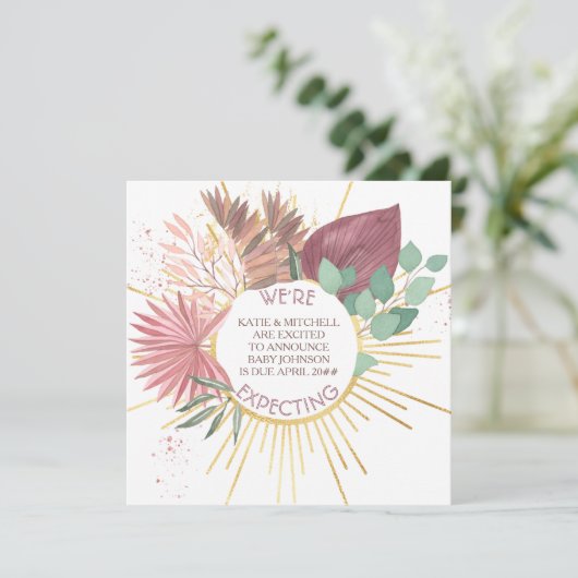 Pampas en Eucalyptus Neutrale Boho Zwangerschap Aankondiging (Staand voorkant)