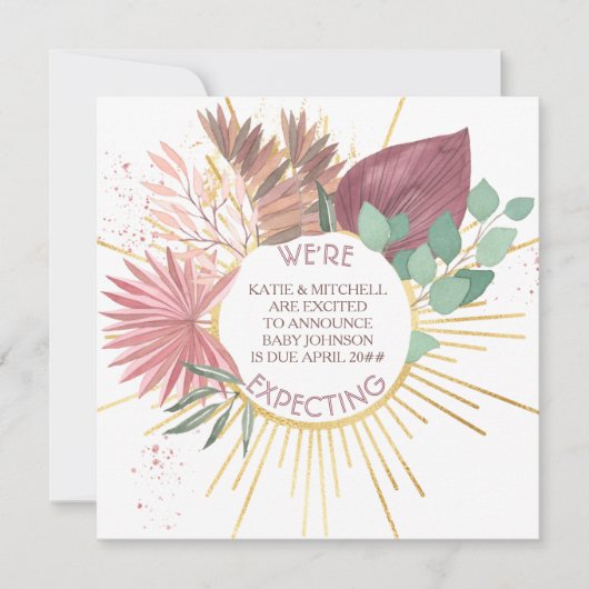 Pampas en Eucalyptus Neutrale Boho Zwangerschap Aankondiging (Voorkant)