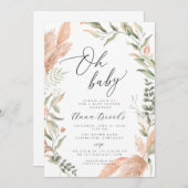 Pampas en greenery boho Oh Baby Kaart (Voorkant / Achterkant)