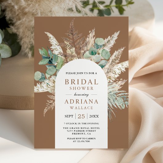 Pampas Eucalyptus Arch Beige Tan Bridal Shower Kaart