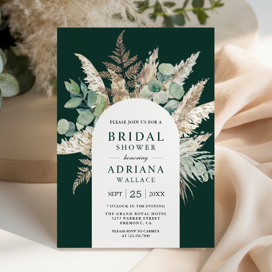 Pampas Eucalyptus Arch Emerald Green Bridal Shower Kaart