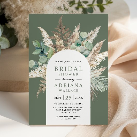 Pampas Eucalyptus Arch Sage Green Bridal Shower Kaart