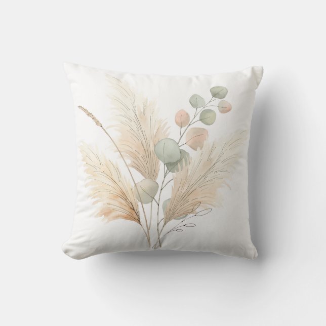 Pampas & Eucalyptus Boho Minimalistische Botanisch Kussen (Voorkant)
