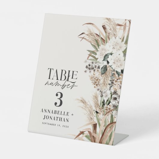 Pampas eucalyptus elegant bruiloft reclamebord met voetstuk (Voorkant)