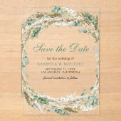 Pampas Eucalyptus Krans Trouwen Save the Date Acryl Uitnodigingen (Voorkant)