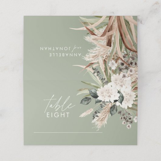 Pampas eucalyptus sage green modern rustige bruilo plaatskaartje (Buitenkant ongevouwen)
