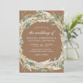 Pampas Eucalyptus Wreath Beige Tan Wedding Kaart (Staand voorkant)