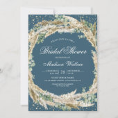 Pampas Eucalyptus Wreath Dusty Blue Bridal Shower Kaart (Voorkant)