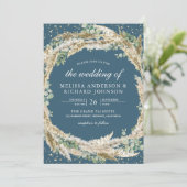 Pampas Eucalyptus Wreath Dusty Blue Wedding Kaart (Staand voorkant)
