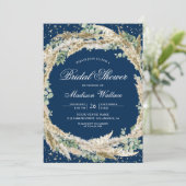 Pampas Eucalyptus Wreath Navy Blue Bridal Shower Kaart (Staand voorkant)